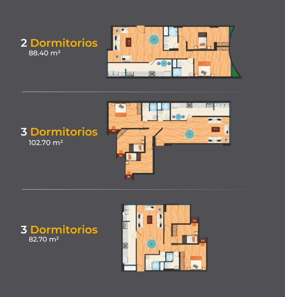 Departamentos a la Venta: 2 Dormitorios 3 Dormitorios de 82.70 m²m 88.40m² y 102.70 m²